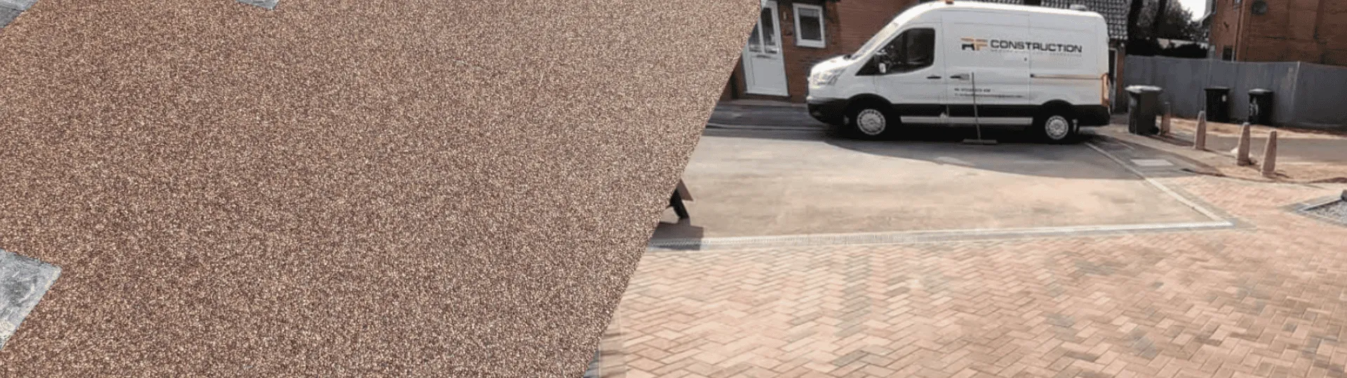 Resin bound surface next to block paving on a driveway